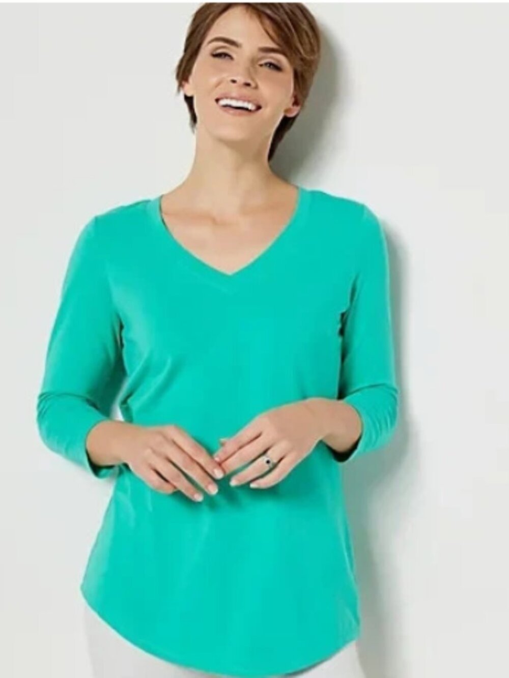 Susan Graver Weekend Essentls Comfy Cotton V-Neck Tunic-Bay Breeze-Small-A467779